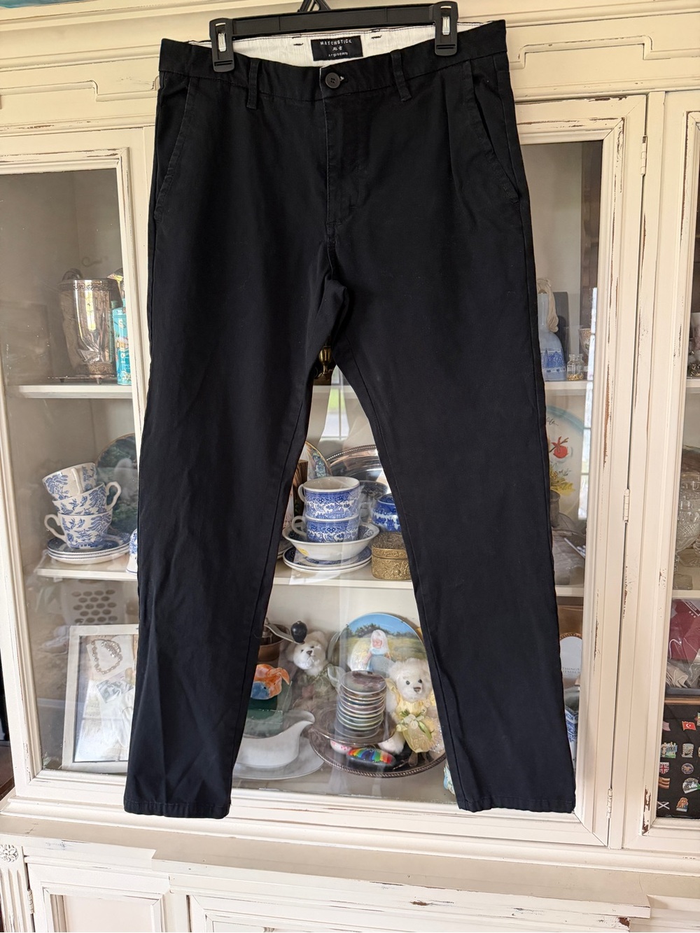 Matchstick Black Tapered Chino Pants Plaid Lining Men’s L Minimal